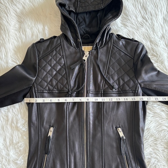 MICHAEL Michael Kors Black Hooded Quilted Leather Jacket Small - Picture 9 of 11
